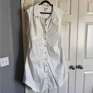 Anthropologie Sleeveless White Button-Down Shirt Dress